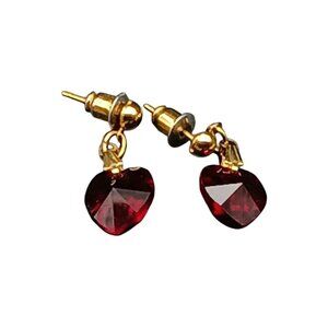 Vintage Red Crystal Heart Earrings, Lovely Sparkling Faceted Dangle